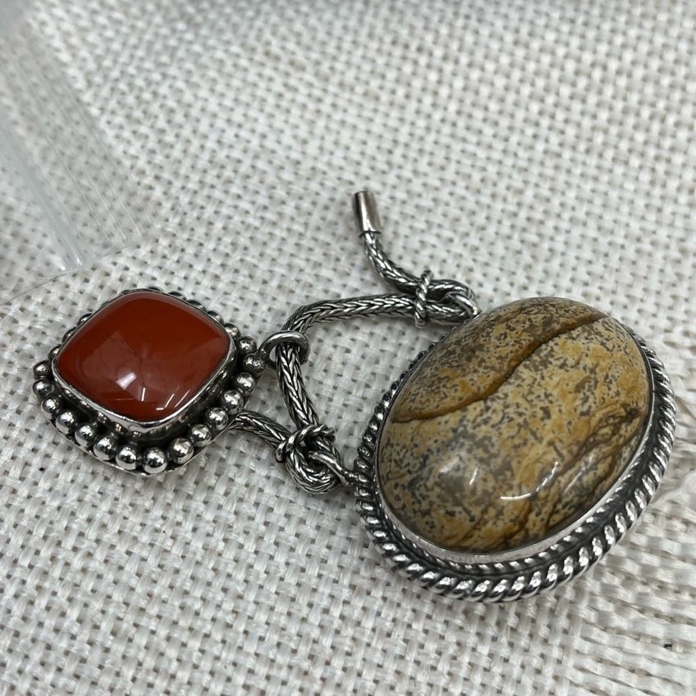 Vintage Sterling Silver Brooch Pendant with Red Jasper, Balinese QVC - Picture 7 of 17